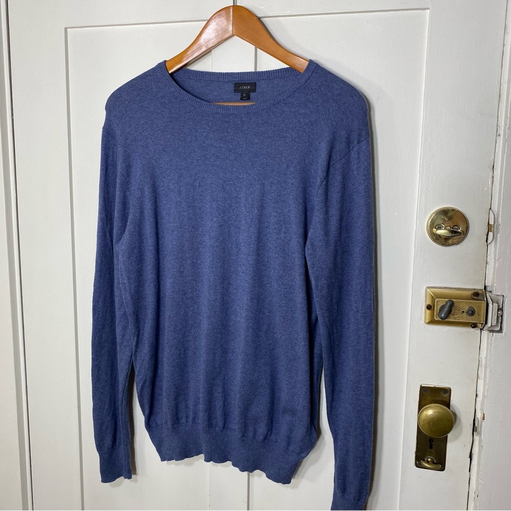J. Crew Blue Crewneck Pullover Cotton Cashmere Blend Sweater M